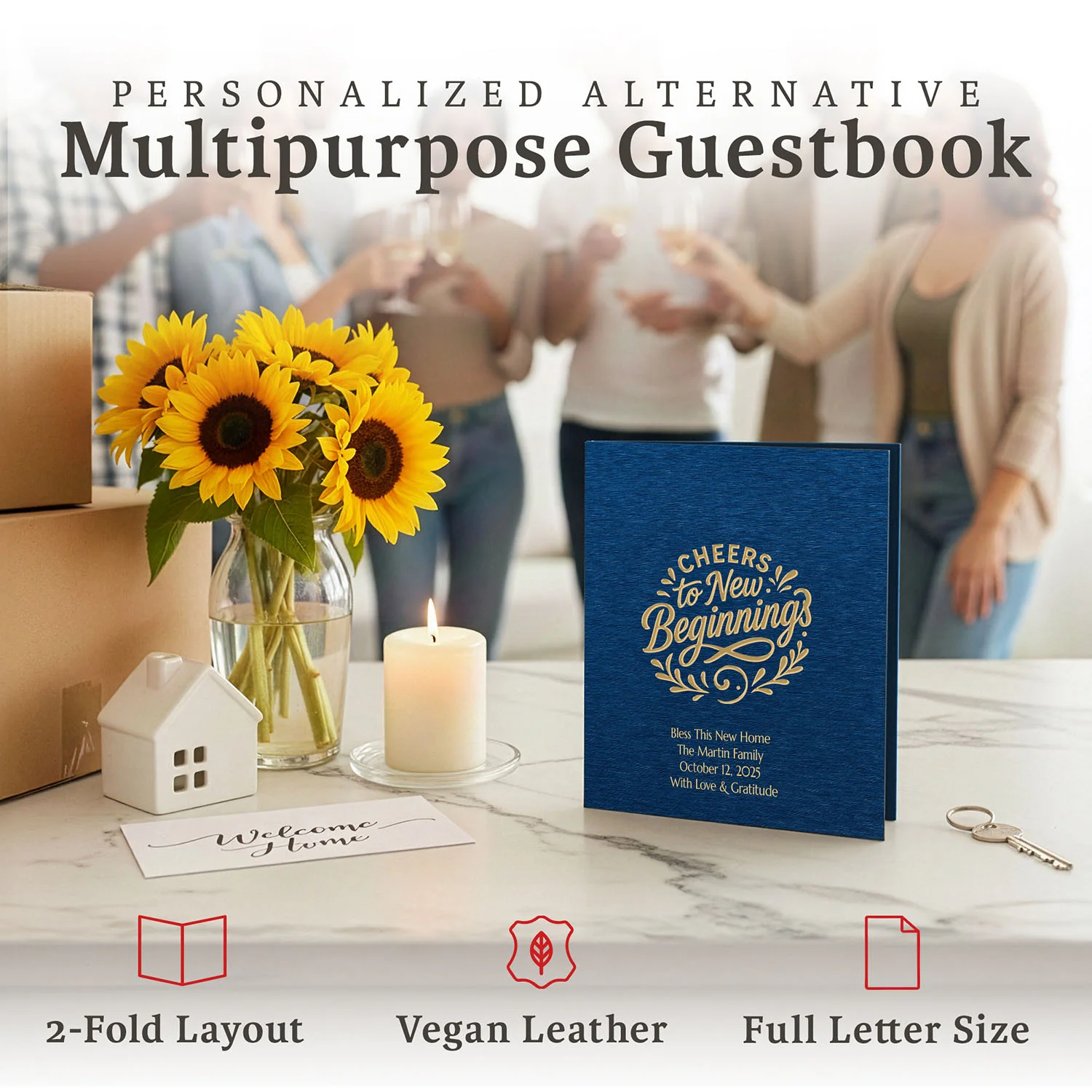 Personalized Multipurpose Guest Book - Cheers to New Beginnings (BLUE)